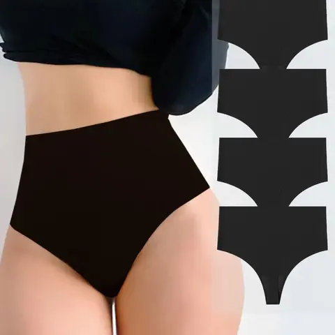 Women's 4pcs Solid Color Nylon High Waist Thong, Comfy Breathable Seamless Smooth Fitted Casual Knicker for Daily Wear, High Waisted Knicker, Underwear for Women, Ladies Underwear for All Seasons, Panties, Womenswear, Basic, Plain Panty
