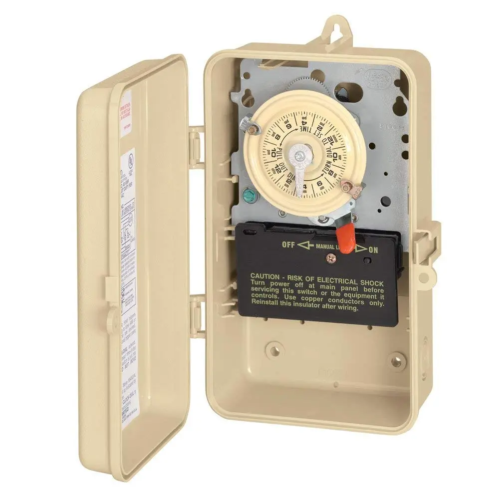 Intermatic Heavy-Duty Mechanical Timer Switch - 110V, Single Pole, Beige Metal Enclosure, 24-Hour, 12 On/Off Operations Per Day, High Motor Load Ratings, Indoor & Outdoor Use, 3.45 lbs