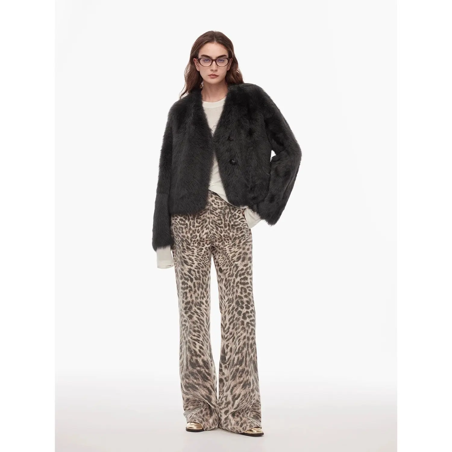 “Wild Roar” Leopard Print Washed Straight-Leg Bootcut Jeans for Fashion-Forward Women and Men