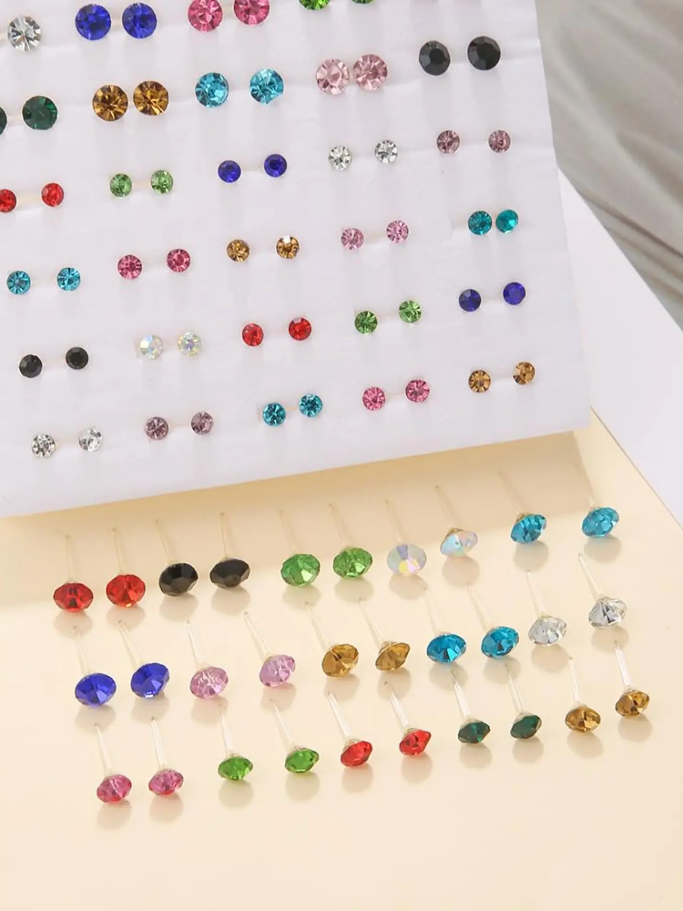 50-pair women's multi-colored stud earring set, mixed sizes, set with rhinestones and rhinestones, available in various sizes and colors, suitable for everyday wear or party jewelry, hypoallergenic earring posts.