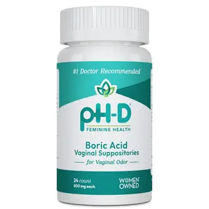 pH-D Feminine Health - 600 mg Boric Acid Suppositories - Woman Owned - for Vaginal Odor Use - 24 Count