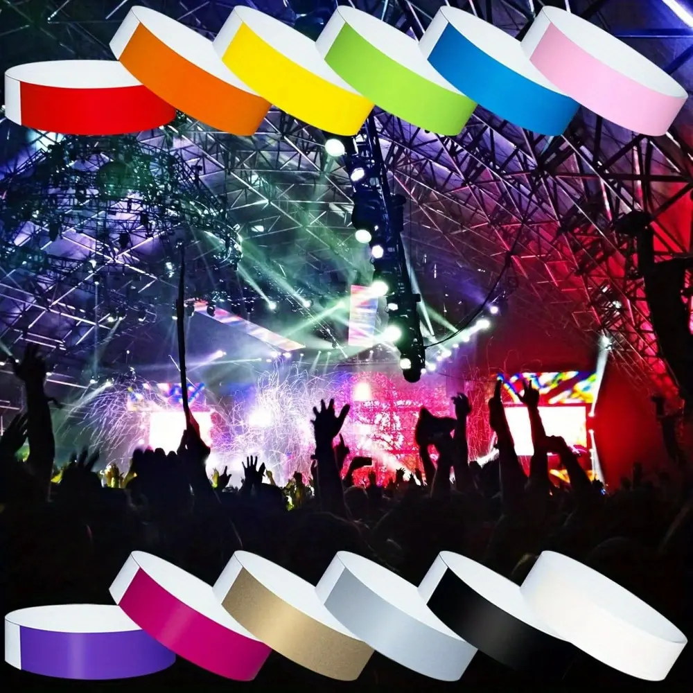 1200 Pcs Event Colorful Bracelets Amusement Park Waterproof Bracelet Paper Wristband Waterproof Bracelet Wristband Bright Color New Fluorescent Solid Color Party Bracelet Amusement Park Music Festival Concert Bar Christmas Gift Transparent