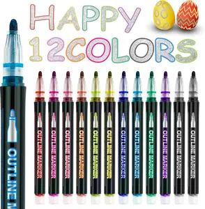 12 Shimmer Outline Markers Set – Glitter Drawing Pens for Kids & Teen Girls | Cute Art Supplies for Coloring, Crafts, Journaling & Birthday Gifts