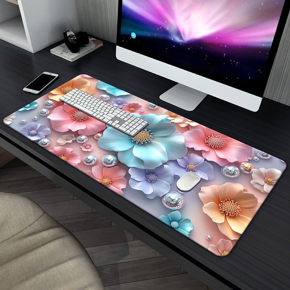 1pc 3D Flower Pattern HD Printed Pad for Desk, Multi Functional XXL Mousepad, Keyboard Gaming Mouse Mats, Office Computer PC Gamer Desk Mat.Gifts for Family Friends