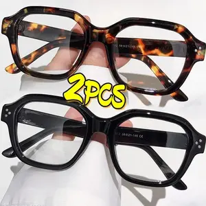 2pcs Retro Oversized Anti Blue Light Computer Glasses Women Men Daily Office Study Eyeglasses Classic Frame Screen Protection Lightweight Design