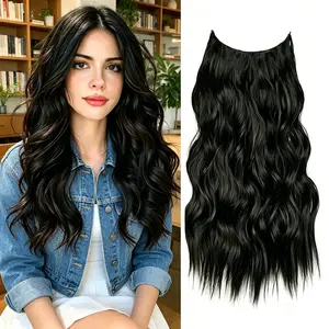 Plodon 16/20/24" Clip in Hair Extensions Black, 180% Density Water Wave One-Piece Wig, 4 Clips Secure Fit, Glueless Beginner Friendly, Invisible Transparent Lace, Thick Full Ends, Viral TikTok Style Hairpiece for Daily Use.