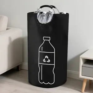 Extra-large capacity canvas folding recycling bin, heavy-duty cylindrical open design, space-saving storage basket, durable and sturdy.