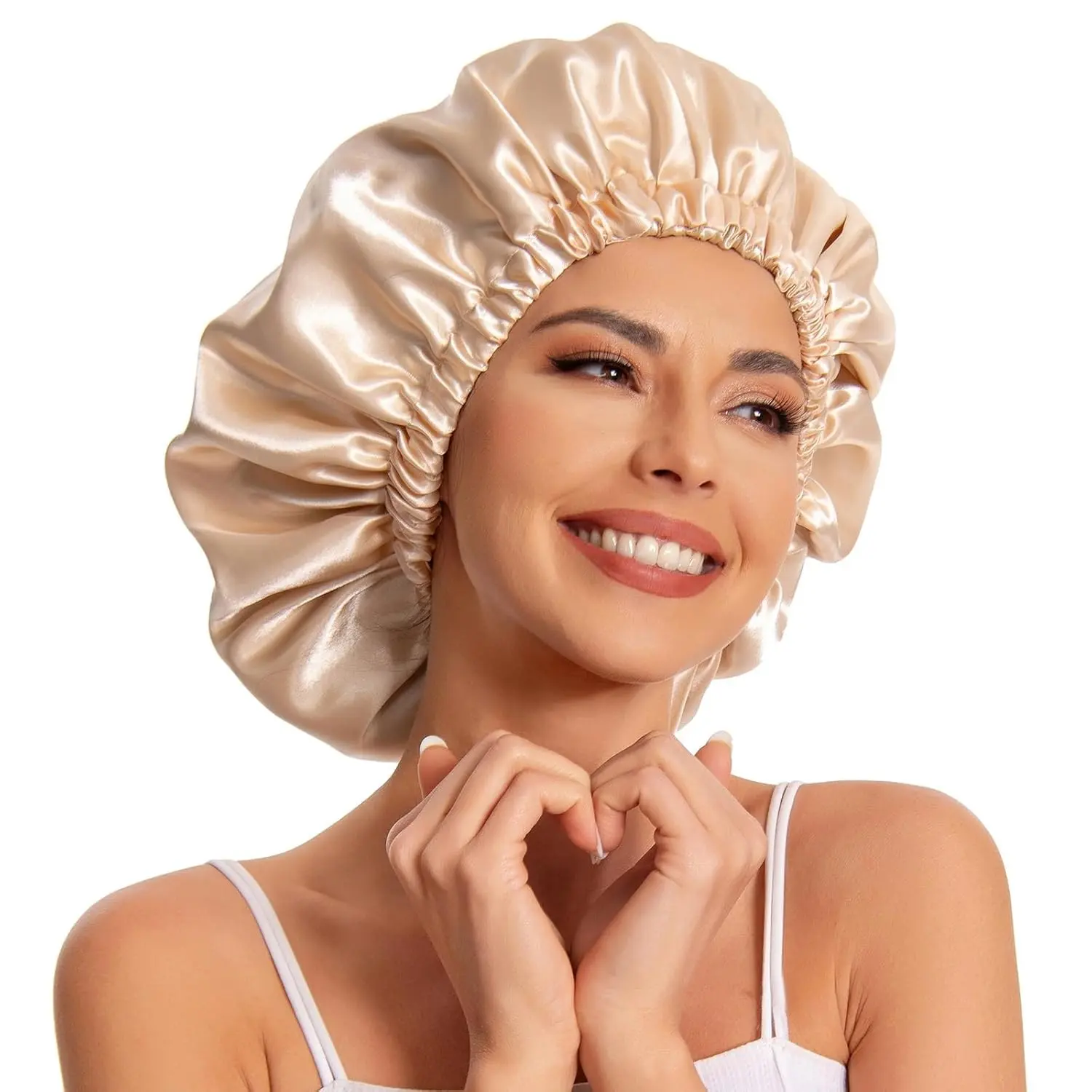 Layor Luxury Satin-Lined Silk Hair Bonnet for Sleeping, 13in Diameter Double-Layer 2-Color Elastic Band, Frizz Control for Curly Hair, High-Quality Soft Moisture-Locking Bathroom Shower Cap, Satin Lined Bonnet