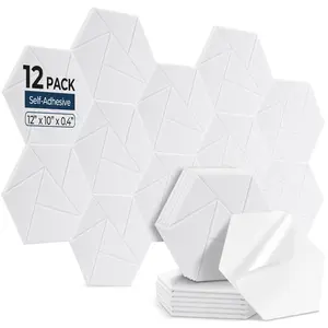 12 Pack Hexagon Acoustic Panels, 12" x 10" x 0.4" High-Density Sound Proof Panels for Walls, Self-Adhesive Acoustic Wall Panels for Studio, Home, Office, White