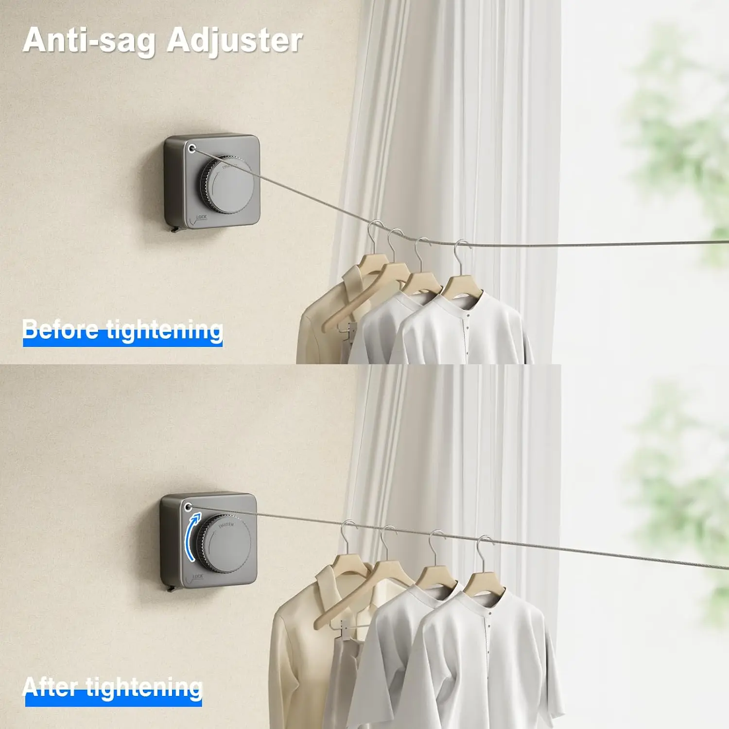 Retractable Clothesline, 13.8 Ft Wall-Mounted Heavy-Duty Stainless Steel Laundry Drying Line with Smooth Aluminium Parts, Marble Accent, Indoor-Outdoor Hanging Home Organizer (Square Gray)