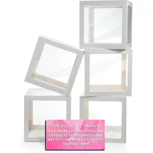 Baby Boxes with Letters, 5 Transparent Baby Shower Balloon Boxes with 78 Letters & Numbers for Gender Reveal Decorations Birthday Wedding Party Grad Backdrop Bridal Shower, White