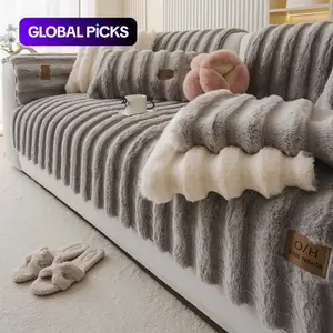 Faux Fur Sofa Cover, Sofa Slipcover, Fluffy Non-Slip Plush Sofa Protector, Pet-Friendly & Machine Washable, Thickened All-Season Couch Pad for 2/3/4/5-Seater or L-Shaped Sofas, Full-Coverage Soft Velvet-Touch Mat, Universal Sofa Protector