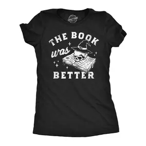 Womens Funny T Shirts The Book Was Better Sarcastic Halloween Reading Graphic Tee for Ladies Funny Womens T Shirts Cute Vintage Fashion Casual Ladies T-Shirt Gift Halloween Tops for Women Funny Nerd Top Women's Black -