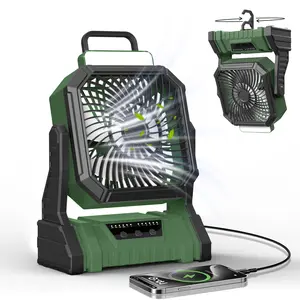 NEW 20000mAh Camping Fan with LED Lantern, Rechargeable Battery Powered Oscillating Fan with Hook and Emergency Light, Portable Tent Fan with Timer, 4 Speeds, Suitable for Outdoor Camping RV Power Outage, Orange, Green