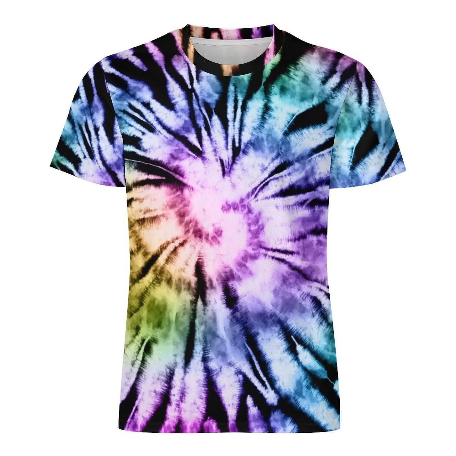 Women's Short-Sleeve Spiral Tie-Dye Tee - Loose-Fitting Soft Fabric Full-Print Boho Streetwear Top, Vivid Colors, Unisex Casual Breathable Relaxed Cut