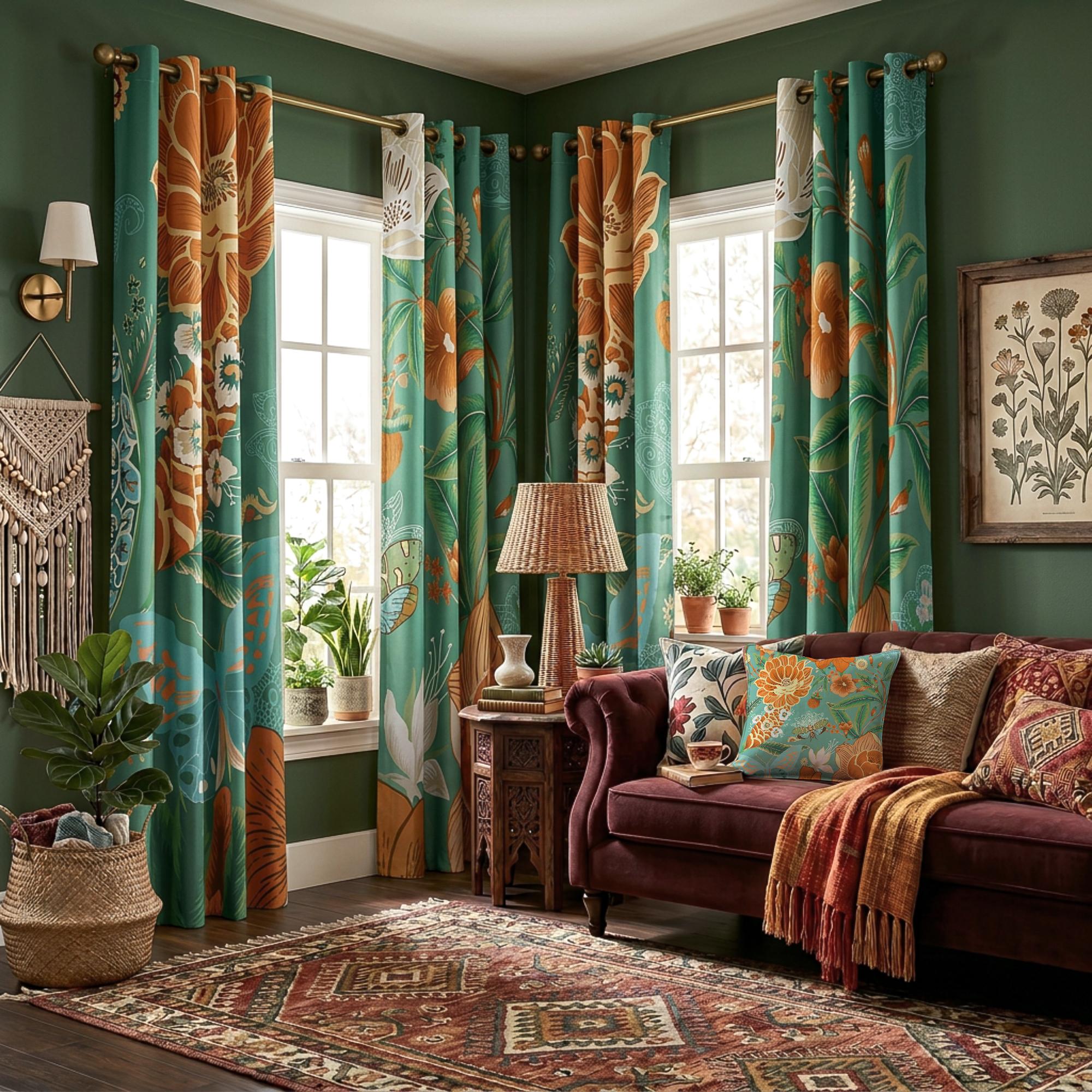 Tyrot Boho Floral 100% Blackout Privacy Grommet Curtains - 2 Panels, Mid-Century Patterned Colorful Drapes, Thermal Insulated Window Treatments, Funky Home Decor for Bedroom, Blackout Curtains, Curtains For Bedroom Tyrot Boho Floral 100% Blackout Privacy Grommet Curtains - 2 Panels, Mid-Century Patterned Colorful Drapes, Thermal Insulated Window Treatments, Funky Home Decor for Bedroom, Blackout Curtains, Curtains For Bedroom