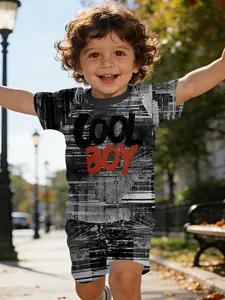 Cool Boys City Digital Print Infant & Toddler Short Sleeve Set, Baby Casual Children's Clothing, T-Shirt Suitable for Daily and Outdoor Sports, 100% Polyester, Perfect Gift for Infants and Toddlers!