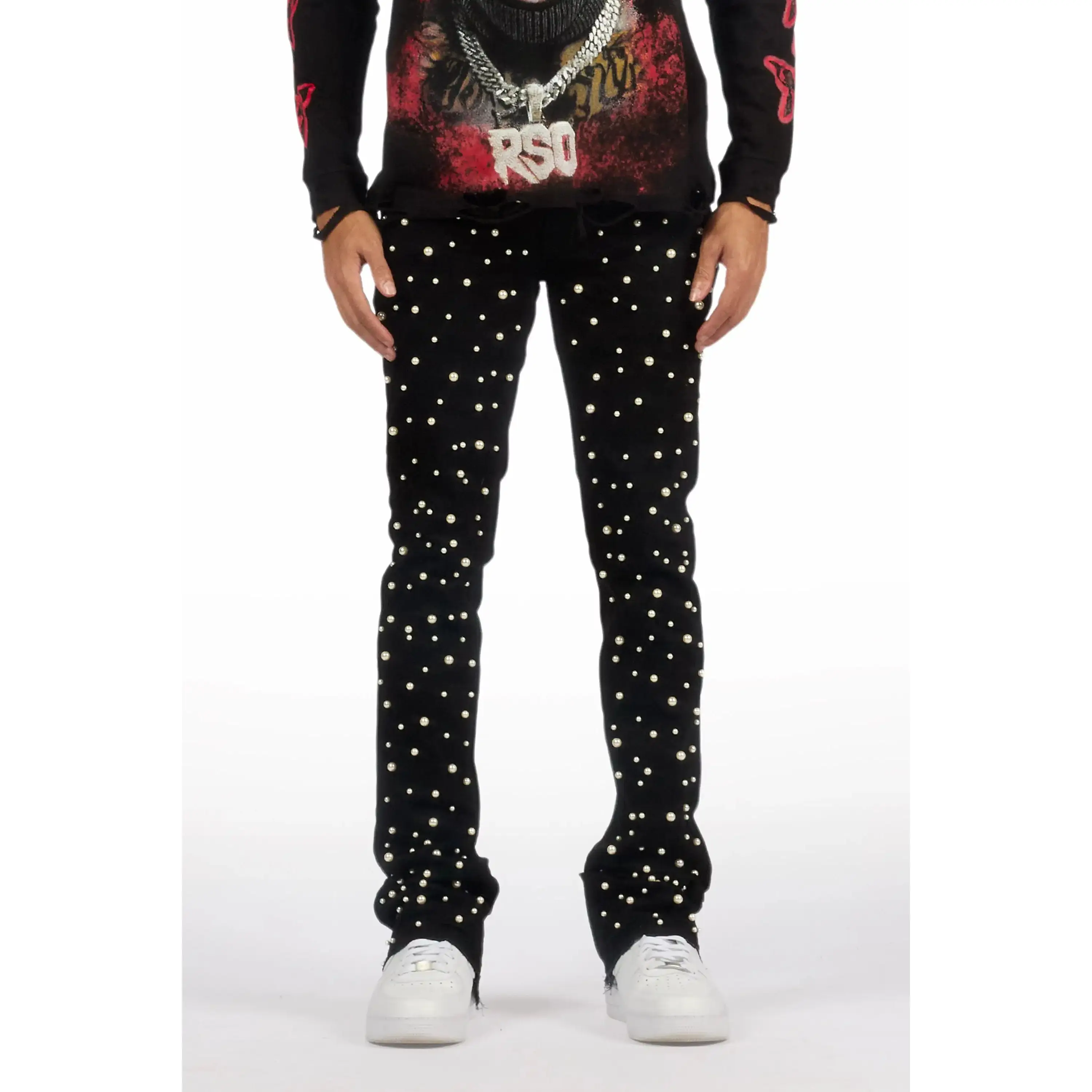 Phreal Jet Black Rhinestone Stacked Flare Jean