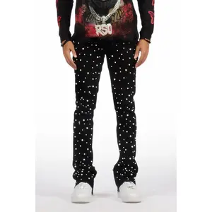 Phreal Jet Black Rhinestone Stacked Flare Jean