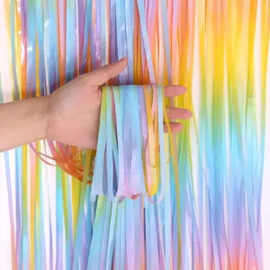 Colorful Foil Fringe Curtain Backdrop,4 Pack 3.3x6.6 ft Rainbow Foil Tinsel Curtains for Birthday Wedding Party Photo Backdrop