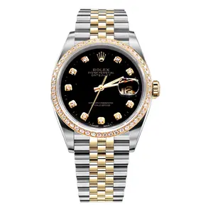 Rolex Datejust 36 Two-Tone 18K Gold & Steel Aftermarket Diamond Bezel & Black Diamond Dial 16233 WHP040415