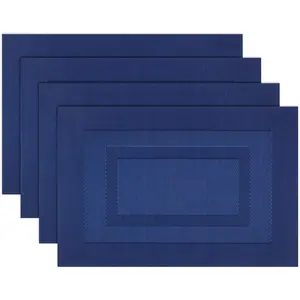 Navy Blue Household Placemat Set of 4, Heat Resistant Non-Slip Dining Mat, Washable Durable PVC Vinyl Woven Table Mat, Kitchen Accessories