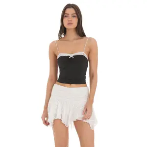 Lace Trim Crop Top in Black