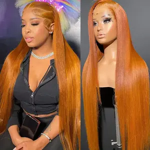 Cute Bein Ginger Colored 13x6 Lace Frontal Human Hair Wigs For Woman 200% Density Pre Plucked