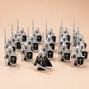 21PCS Medieval Silver Knight Army Mini Figures Building Block Toys, MOC Soldier Set with Weapons & Shields, Compatible with Major Building Blocks, Collectible Toy Gift