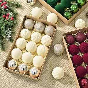 15 decorative velvet Christmas balls - electroplated glitter Christmas tree decorations, Christmas Ornaments, suitable for Christmas home decoration, available in 5 styles