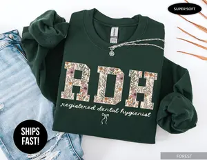 Registered Dental Hygienist Sweatshirt or Hoodie: Boho Wildflower RDH, Floral Dental Hygienist Gift