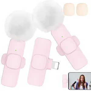 Wireless Lavalier Microphone, USB Rechargeable Wireless Microphone, Noise Reduction Microphone for Video Recording Interview Podcast Vlog, Audio, Compact