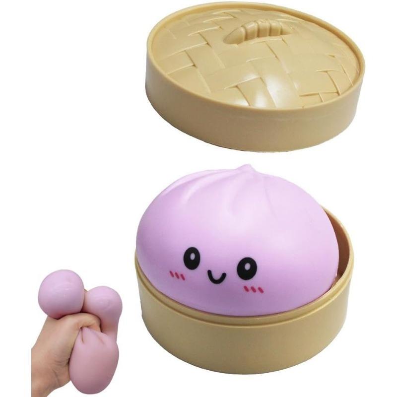 Dumpling Squishies Toy, Giant Glitter Dumpling, Easter Basket Stuffers, Colorful Dumplings Stress Balls Fidget Sensory Toy, Squeeze Dough Ball Stress Relief Hand Toys with Food Steamer, Anxiety Relief Products