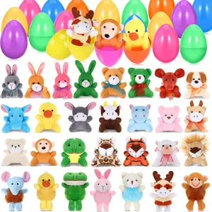12set/24set/30set/36set Easter Eggs Filler with Plush Stuffer Animal for Easter Eggs Hunt Basket Stuffers Filler Easter Eggs with Bunny for Boys Girls Outdoor Play Classroom Prize Easter Party Favors