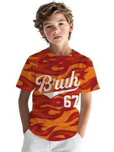 Boys' Letter 3D Digital Print T-Shirt, Polyester Summer Casual Fashion Tee, Short Sleeve Fitted Long Top, All over Print, Custom Number Shirt, Graphic Print Shirt