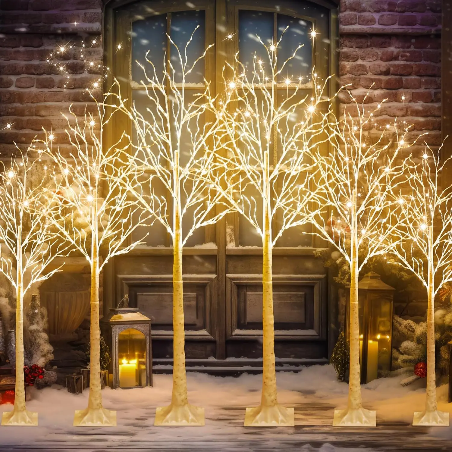 6 Pcs Lighted Birch Tree 8 Modes Christmas Artificial LED Lights Birch Tree 4ft 5ft 6ft,Warm White