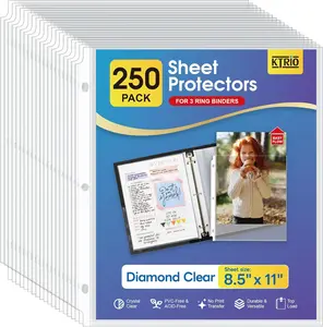 KTRIO Sheet Protectors 8.5 x 11 Inch, Clear Top Loading Page Protectors for 3 Ring Binder, Polypropylene Plastic Sleeves, Letter Size Document Protectors, Office & Home, 250 Pack