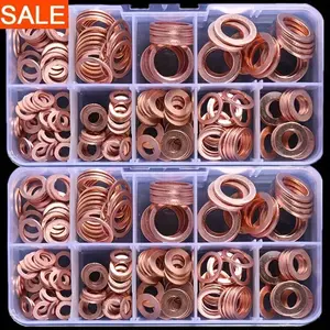 100 Copper Washer Gasket Nuts and Bolt Kits, Flat Ring Seal Combination, Copper Gasket Marine Gasket with Box - M8/M10/M12/M14 for Oil Pump Plugs
