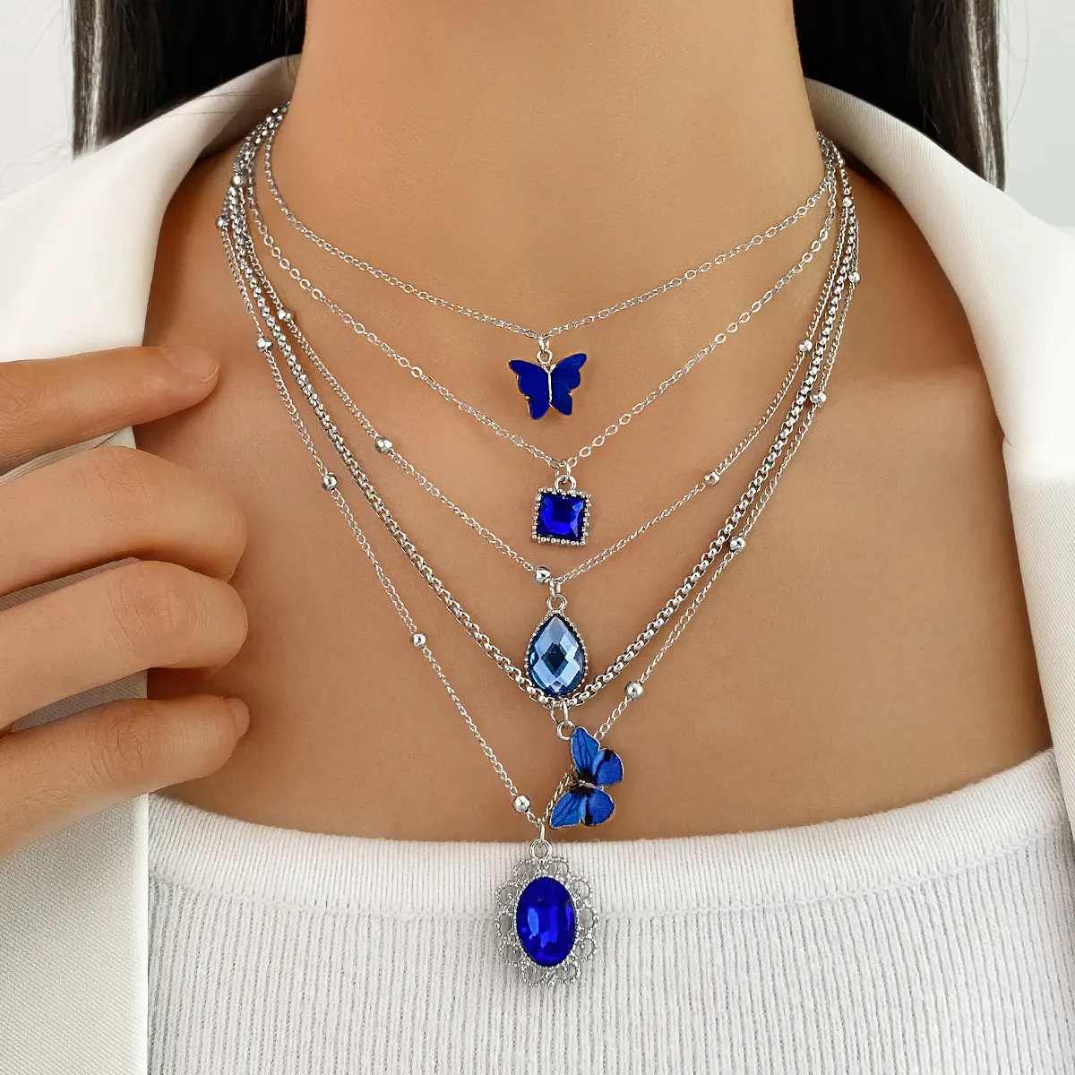 5-Piece Layering Necklace Set for Women, Elegant Alloy Chains with Heart, Butterfly & Geometric Pendants, Ideal for Daily Wear & Gifting, Accessories For Women, Acrylic, Party, Female, All Fit, Stacking, Layered Set