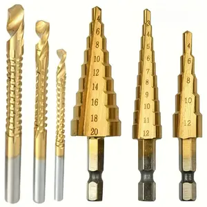 6-Piece Titanium Coated Chrome Vanadium Drill Bit Set - Heavy Duty Corrosion Resistant Construction, Precision Spiral Fluted Drill Bits, Professional Grade Industrial Drill Bits for Wood, Metal, Construction, Automotive