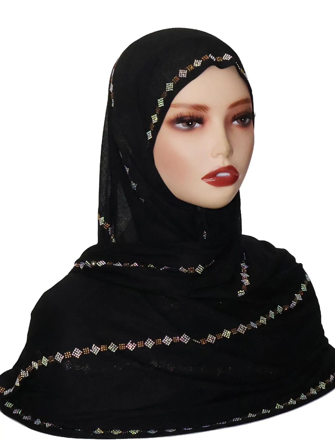 Women's Rhinestone Decor Khimar, Modest Casual Soft Comfortable Hijab for Daily Wear, Women's Islamic Clothing for All Seasons