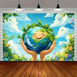 Earth Day Green Backdrop Environmental Theme Backdrop Nature Celebration Background Cloth Eco Tapestry Wall Hanging Photography Background Polyester Fiber Home Party Event Garden Decor Studio Prop Educational Wall Scene