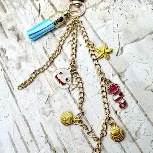 Under The Sea Purse Charm with Tassel Starfish Seahorse and Shell Charms for Beach Accessories