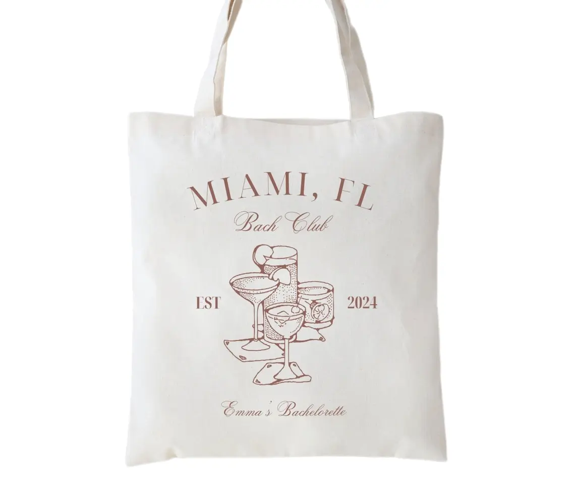 Custom Club Bachelorette Canvas Tote Bag, Bridesmaid Tote Bag, Club Bachelorette Tote Bag, Bridesmaid Favors Tote Bag, Bachelorette Party Favors Custom Design Color