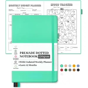 Premade  Dotted Journal Notebook, Pre-made Dot Grid Journaling with Undated Weekly & Monthly Planner - 12 Month Organization for Habit / Mood / Meals / Sleep / Exercise ,