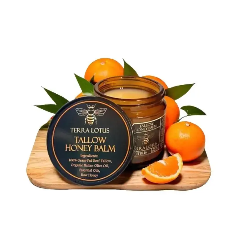 Terra Lotus - Organic Grass-Fed Beef Tallow Balm with RawHoney - Moisturizing Cream for Soft, Smooth Skin -Handmade All-Natural Moisturizer (2 Oz, Citrus)