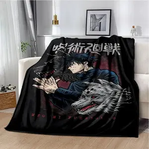 Anime Themed Throws - Super Soft Jujutsu Kaisen Cartoon Blanket Featuring Yuji, Megumi, Nobara, Satoru Gojo for Travel and Bedding