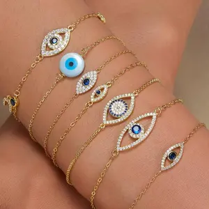 Luxurious Silver Devil Eye Bracelet with Blue Zircon Inlay