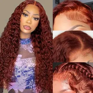 Sexy reddish Brown deep wave lace front wigs Human hair Auburn colored 13x4 HD