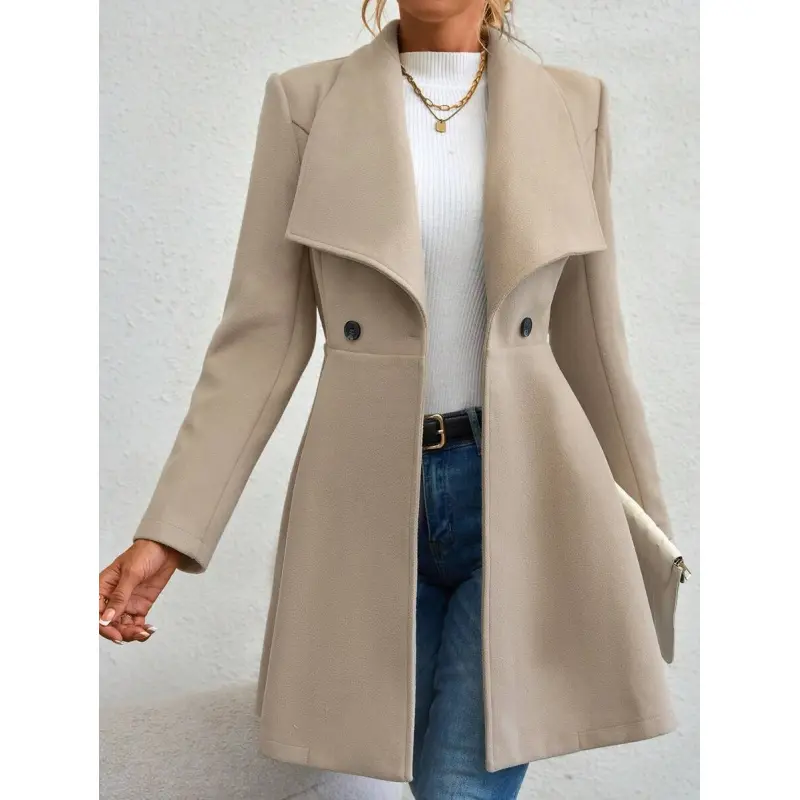 Waterfall Collar Double Button Overcoat